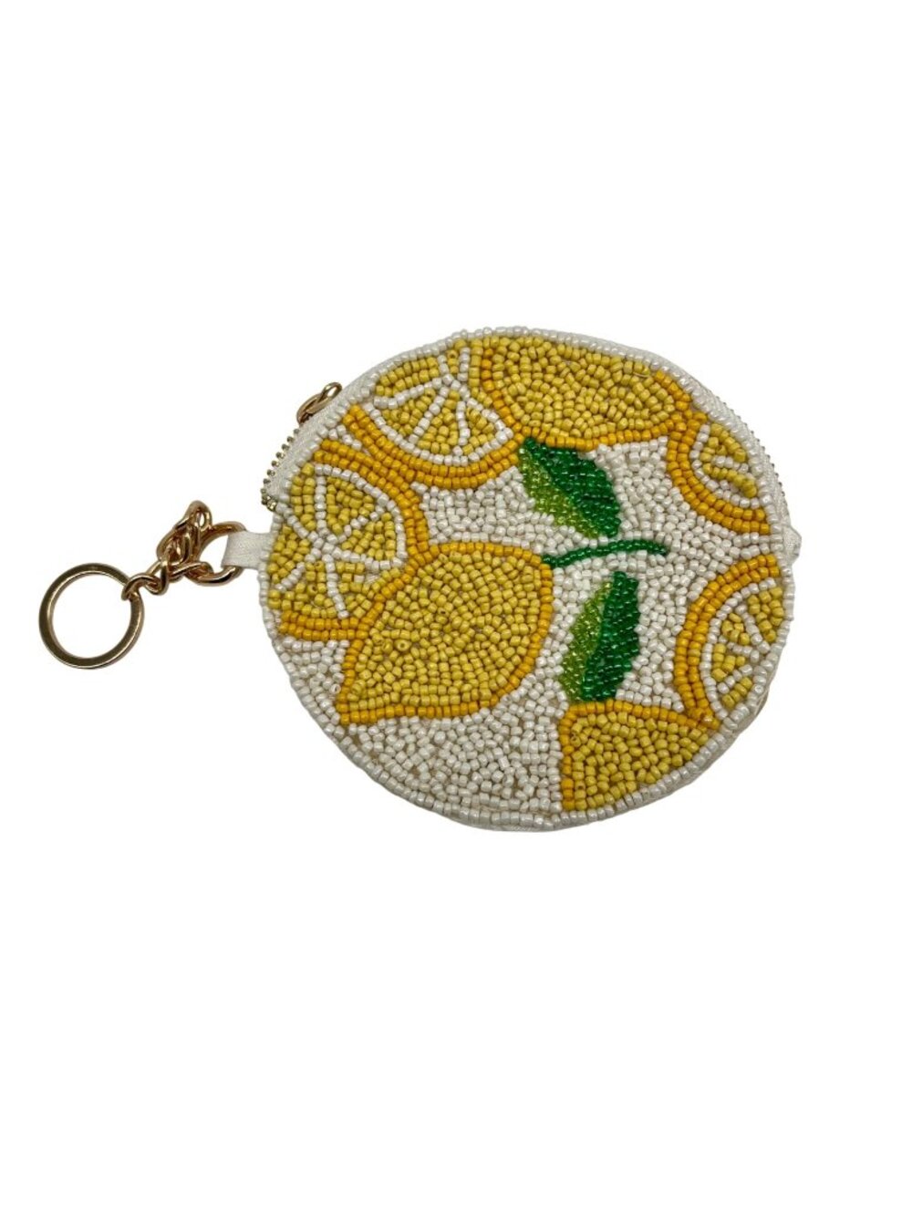 On 34th Lemons Hand Beaded Round Coin Purse Zip Pouch